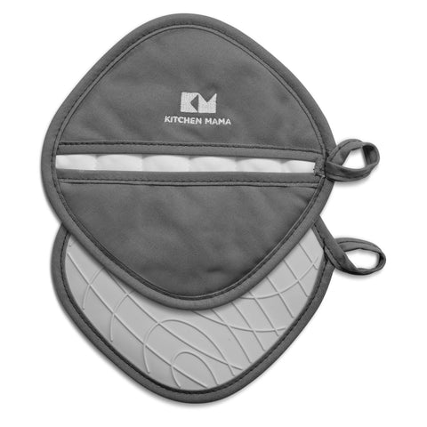 Manoplas de silicona Kitchen Mama con doble bolsillo, agarre seguro para ollas calientes.