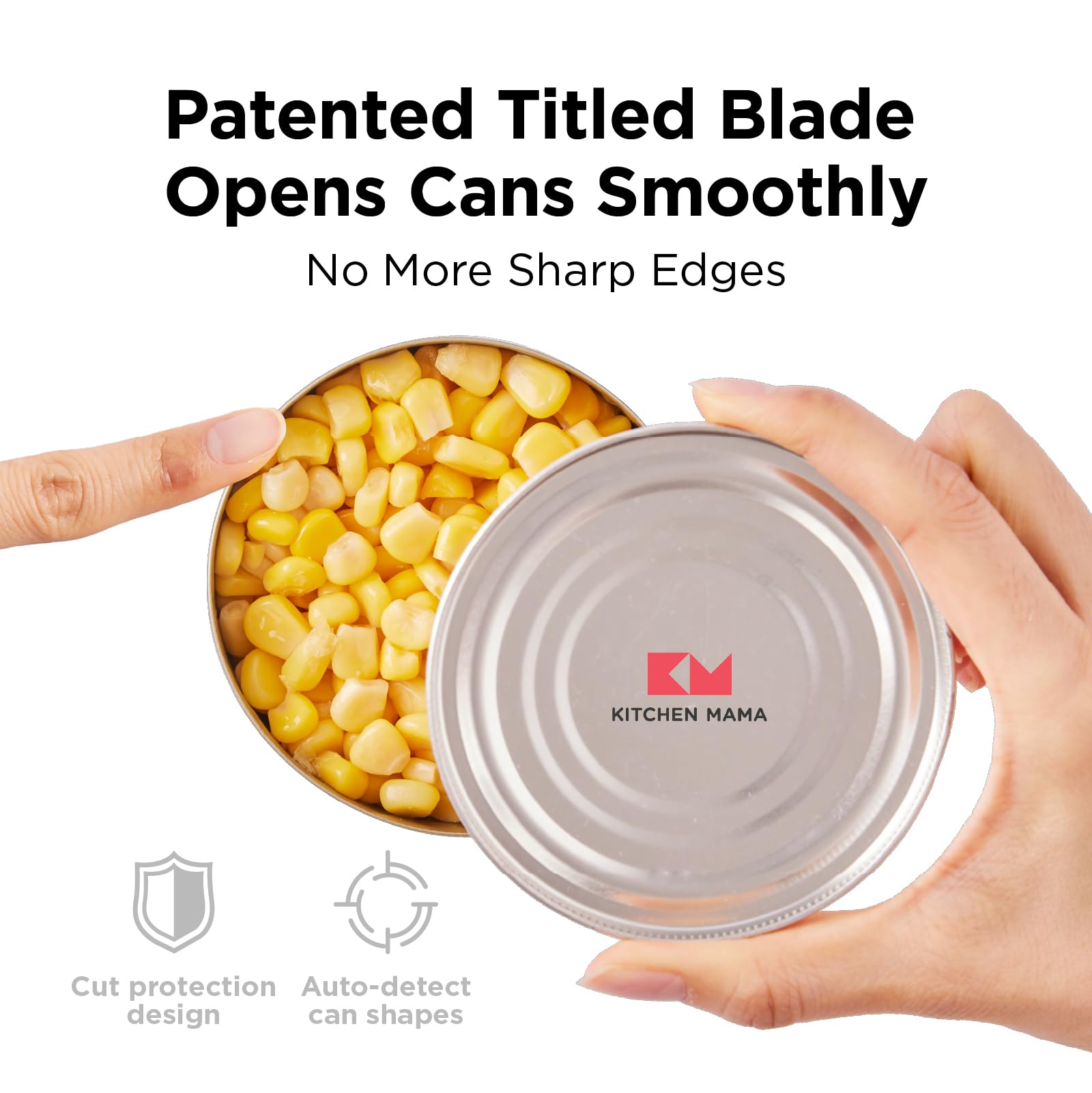 Kitchen Mama One-To-Go remover tapa integrado permite retirar tapas sin contacto.