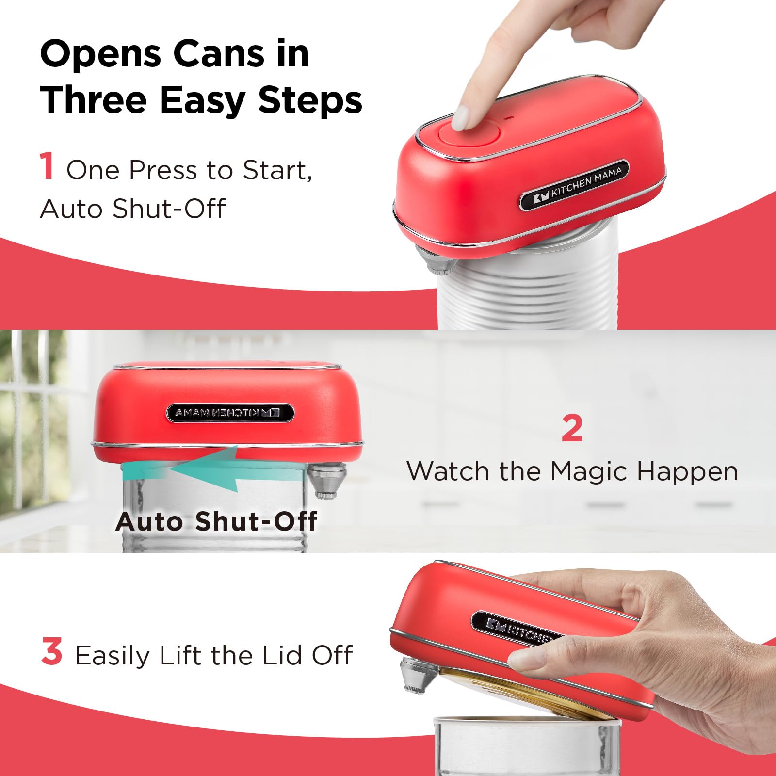 Kitchen Mama Orbit One corta bordes suaves tras abrir la lata