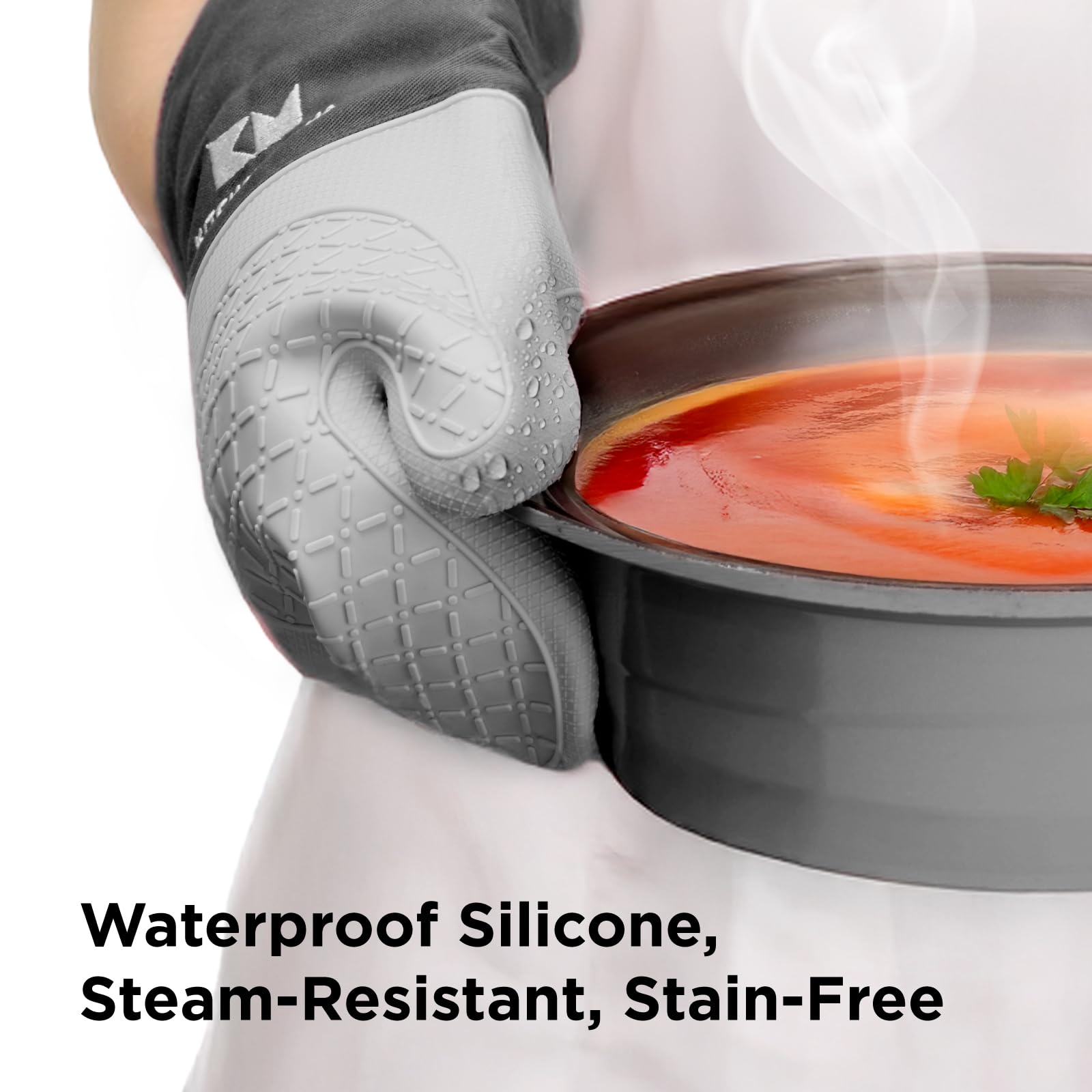 Silicona duradera y fácil limpieza en guantes UltraShield de Kitchen Mama