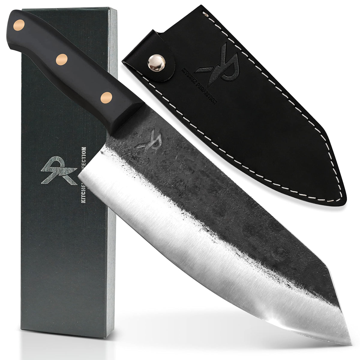 Cuchillo Kitchen perfection de 8 pulgadas donde se ve la hoja para carne, afilado y listo para cortar