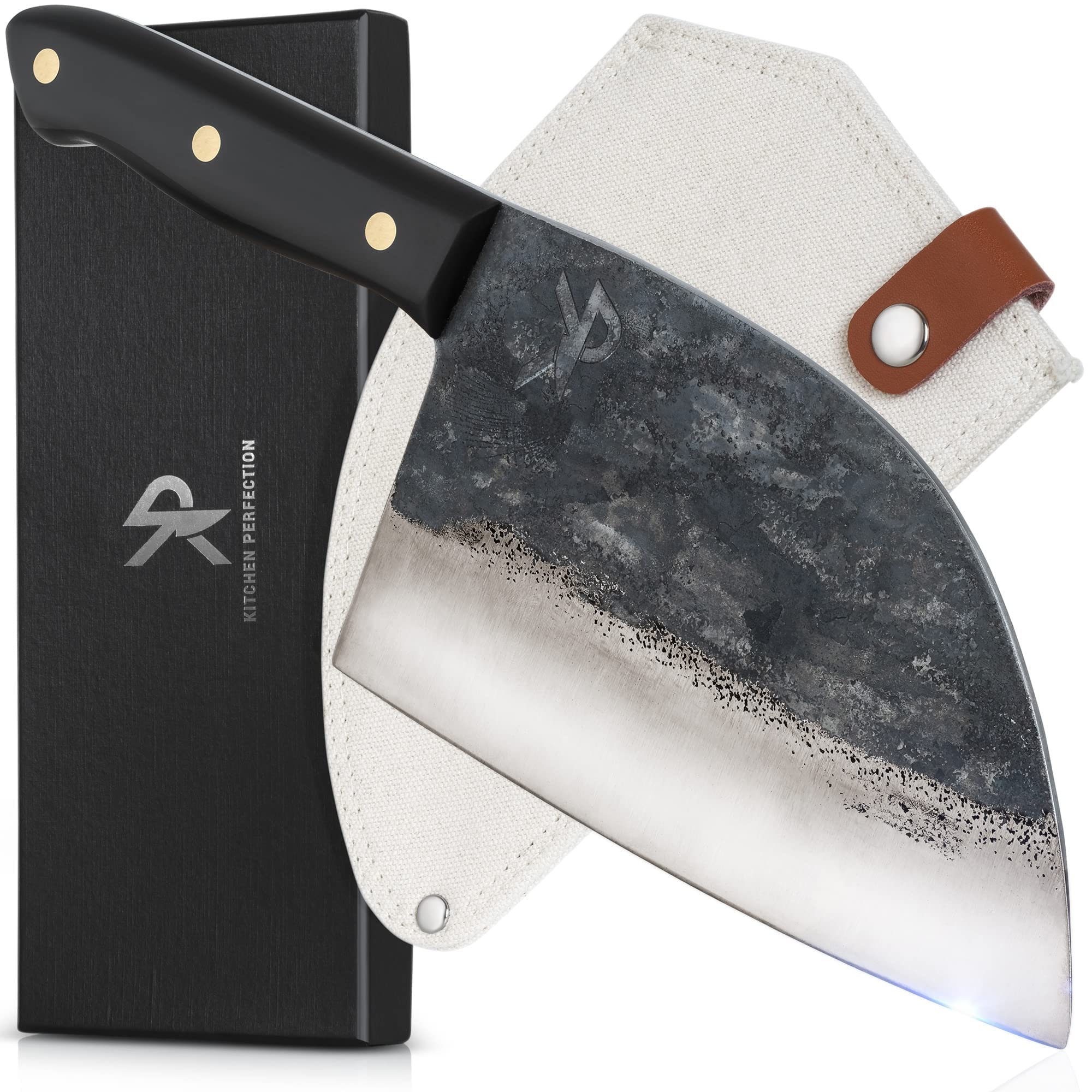 Kitchen Perfection cuchillo serbio chef forjado manualmente, ideal para cortar carne con precisión.