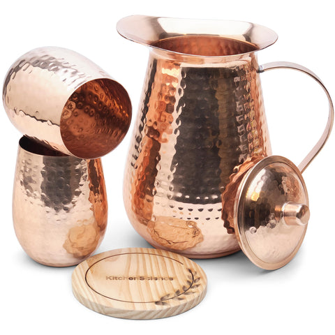 Jarra de cobre puro Kitchen Science con tapa para servir agua