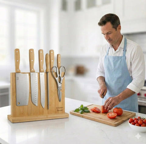 Kitchen Seven placas COREVA 1300, ofrecen sujeción uniforme para cuchillos grandes y pequeños.