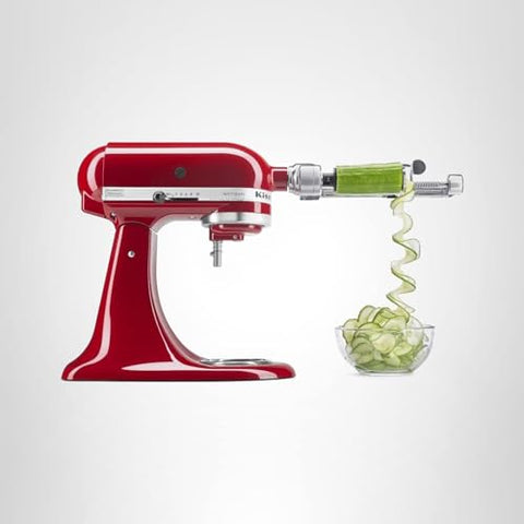 KitchenAid Spiralizer Plus attached to mixer for easy noodle style spirals