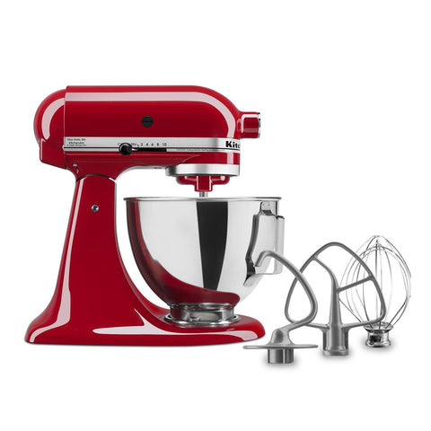KitchenAid batidora de pie con cabezal basculante en rojo Empire para mezclar masas fácilmente.