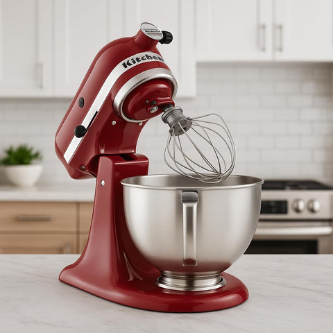 KitchenAid: engranajes metálicos y transmisión directa aseguran durabilidad y mezcla constante.