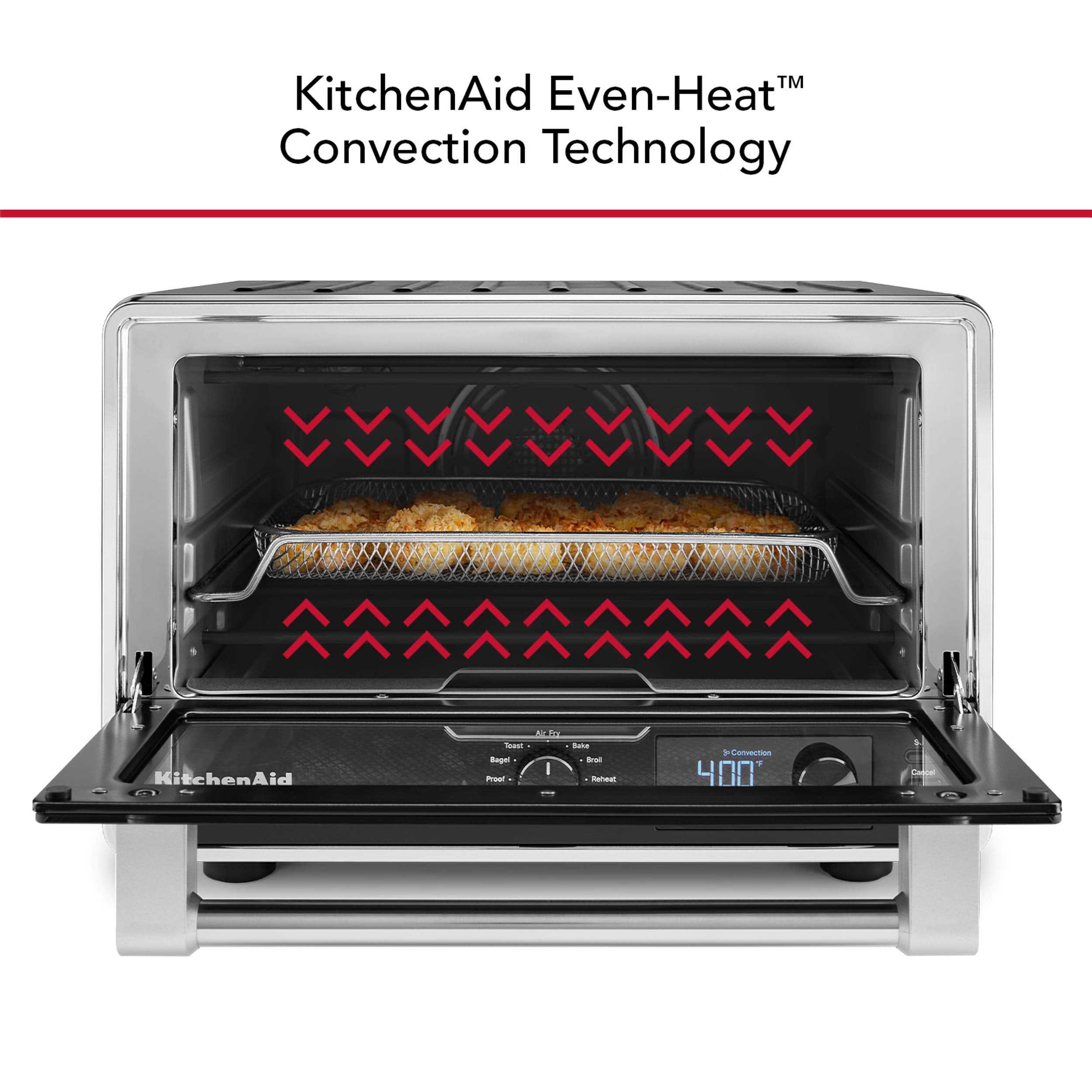 KitchenAid KCO124BM No-Flip Air Fry Basket; crispy results without turning.