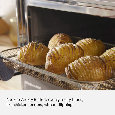 KitchenAid KCO124BM open door angled; easy access for quick air frying.