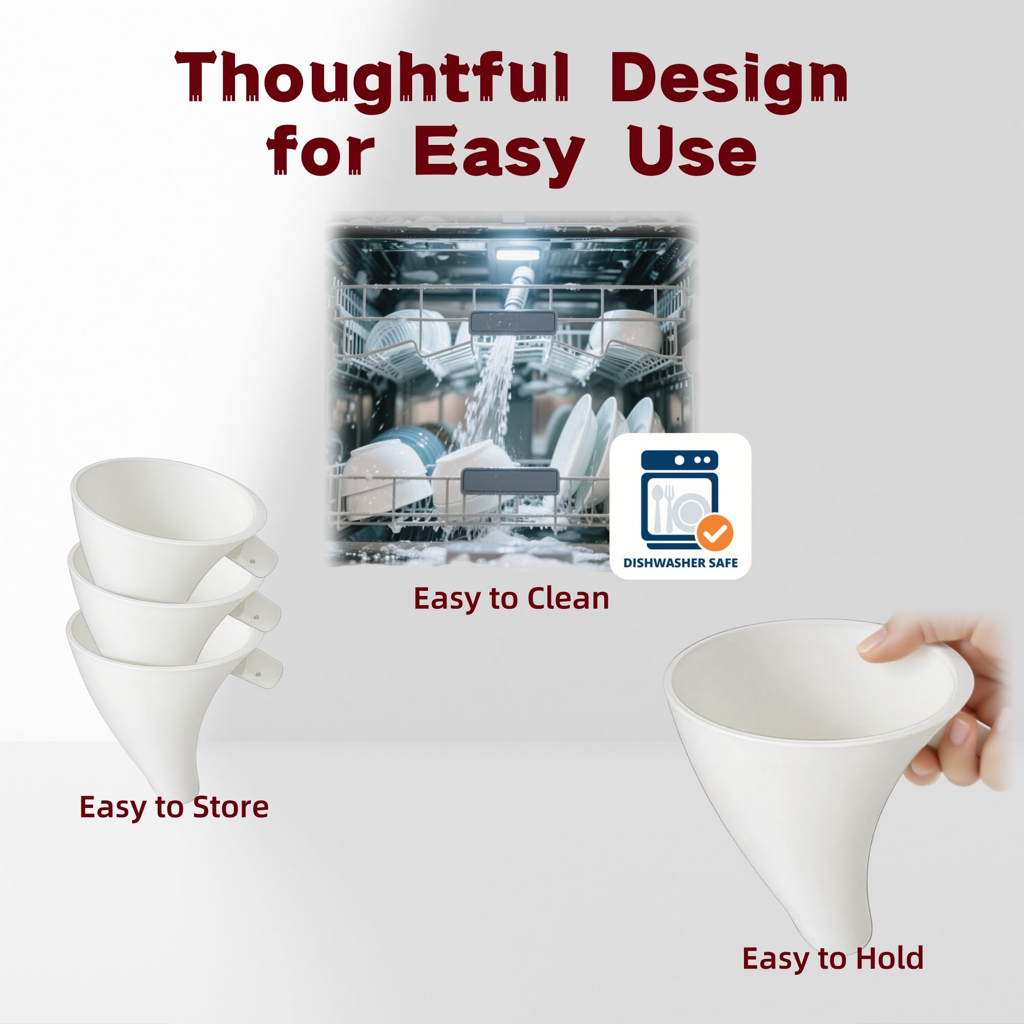 Base amplia del embudo KitchenAid, estable durante batidos sin interferir.