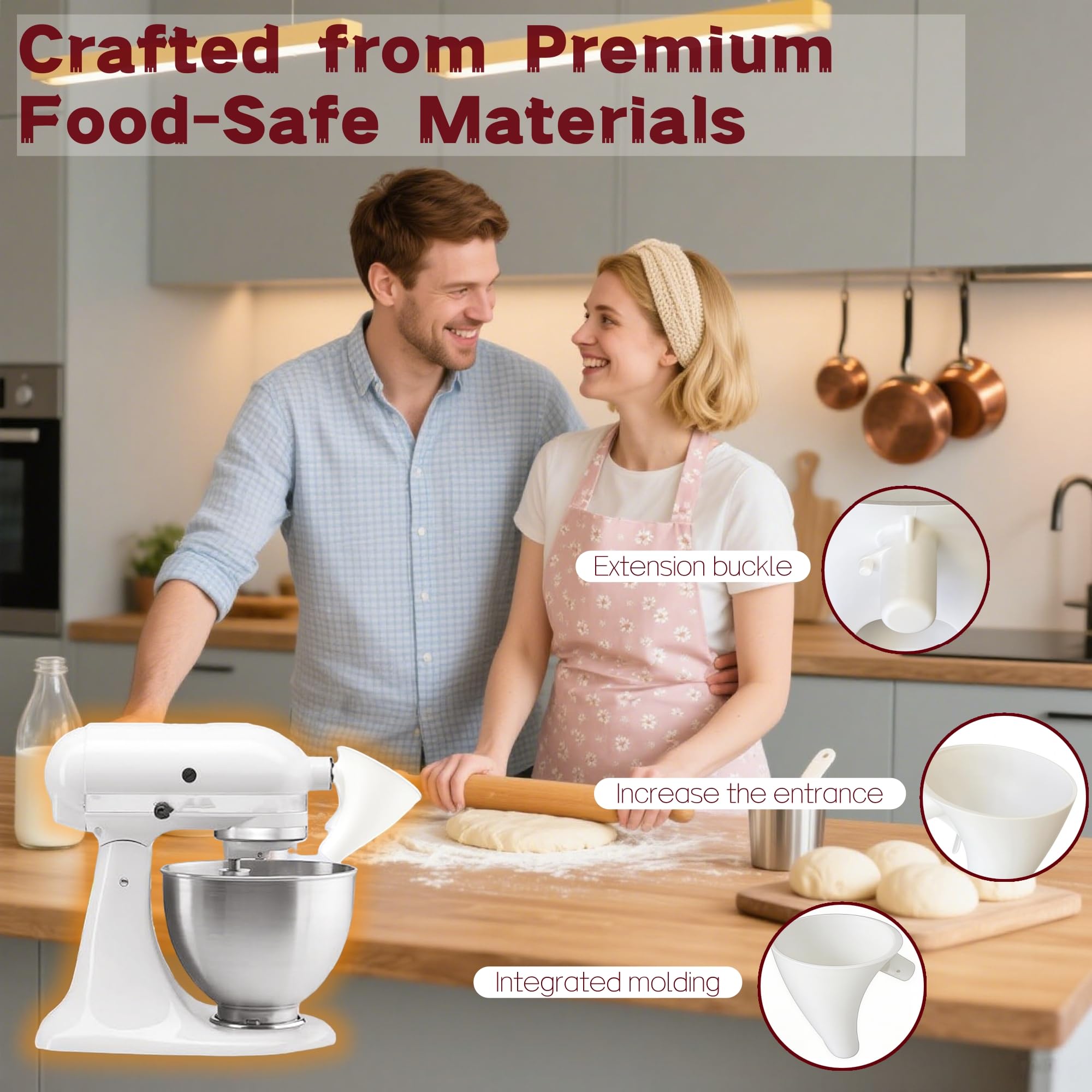 Clip de sujeción seguro para embudo KitchenAid durante el vertido.