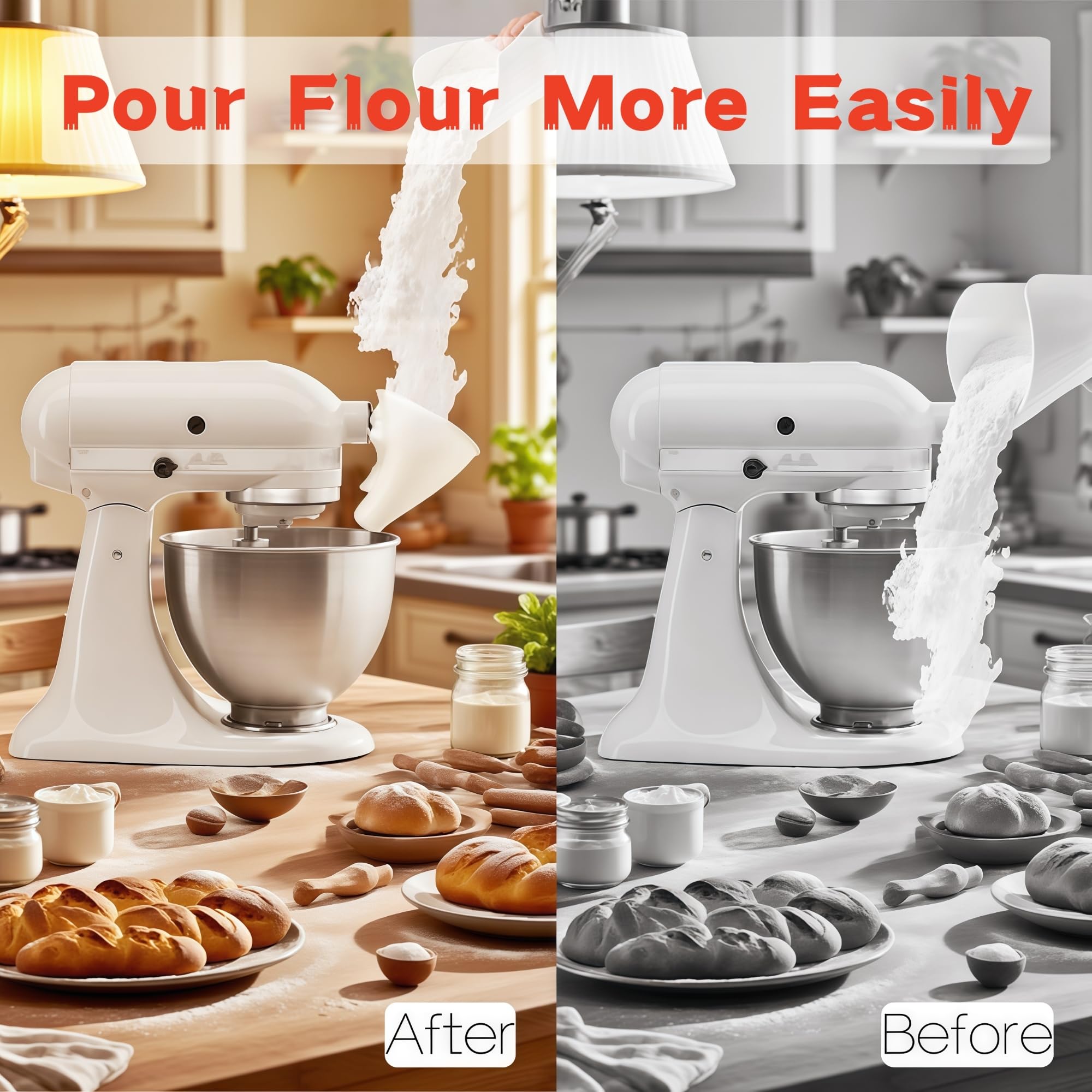 Embudo de harina para KitchenAid, fácil de limpiar tras usar.