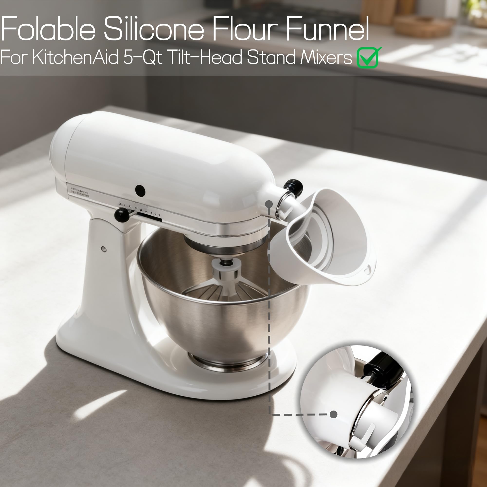 KitchenAid embudo de silicona para vertidos limpios y sin derrames.