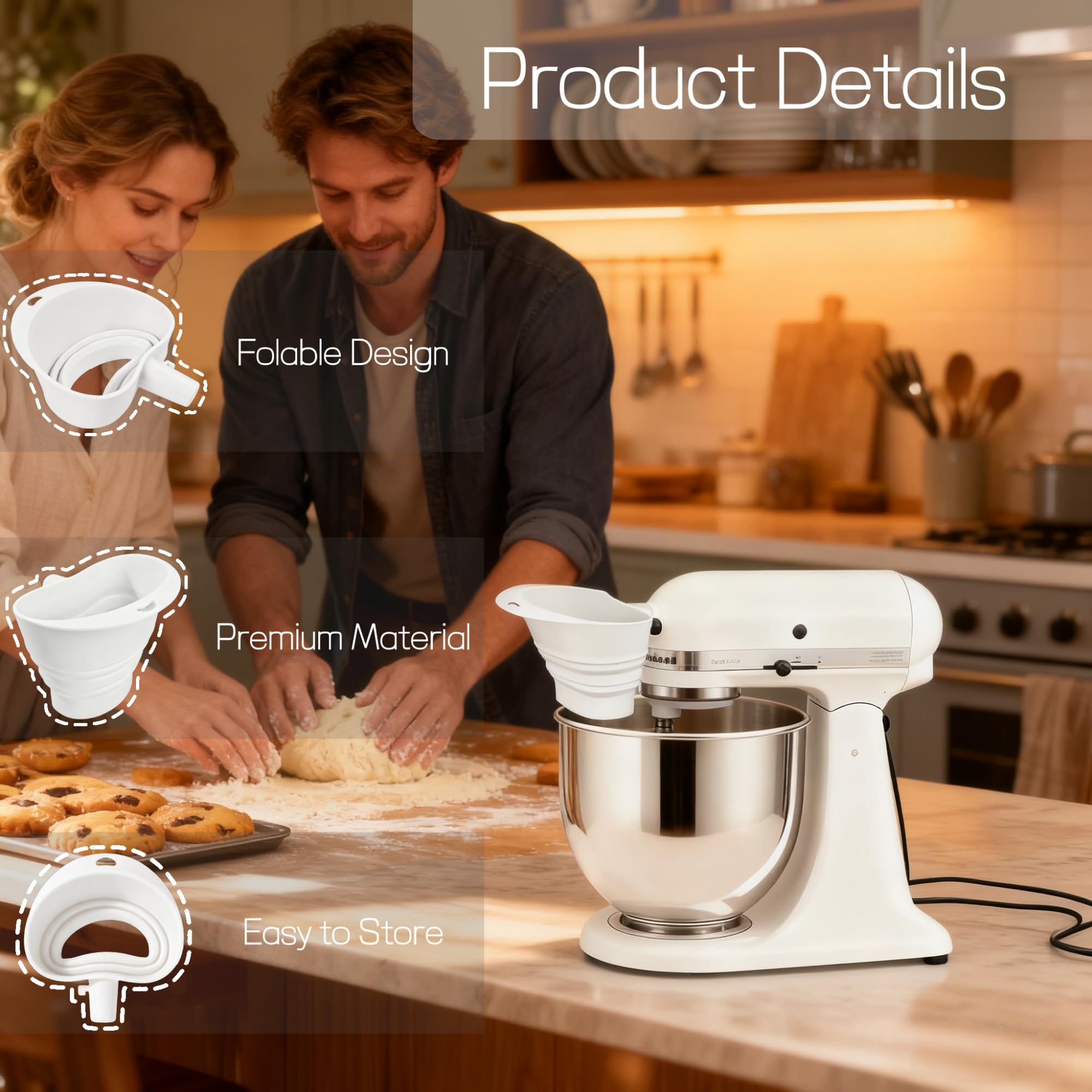 KitchenAid uso manos libres al verter ingredientes con control.