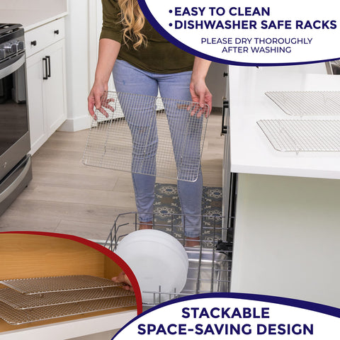 Rejilla Kitchenatics apta para horno y lavavajillas, resistente hasta 575°F.