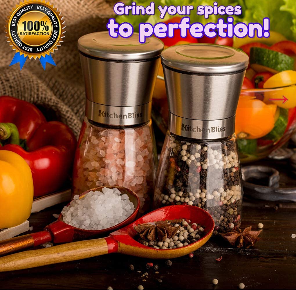 KitchenBliss molinillo con cuerpo de cristal que permite ver el contenido.