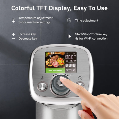 KitchenBoss Sous-Vide con control por aplicación wifi para cocinar desde cualquier lugar.