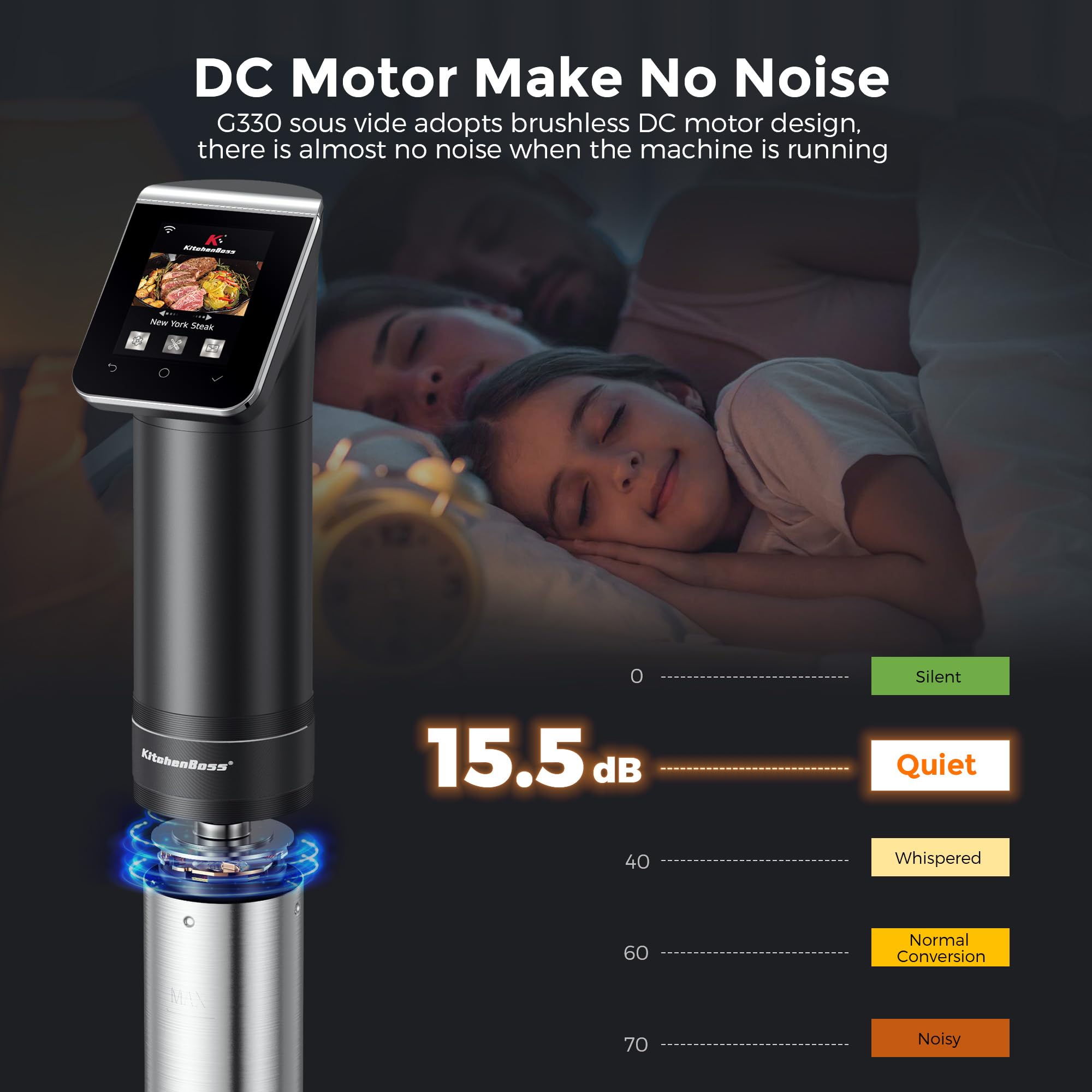 KitchenBoss Sous Vide Cooker, control por aplicación, gestiona cocción desde cualquier lugar.