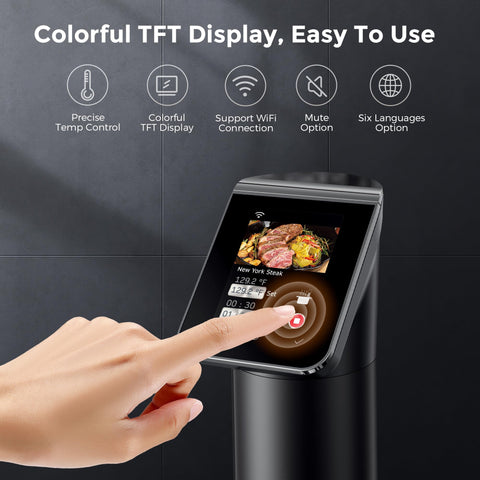 KitchenBoss Sous Vide Cooker, panel táctil, control sencillo desde la cocina.