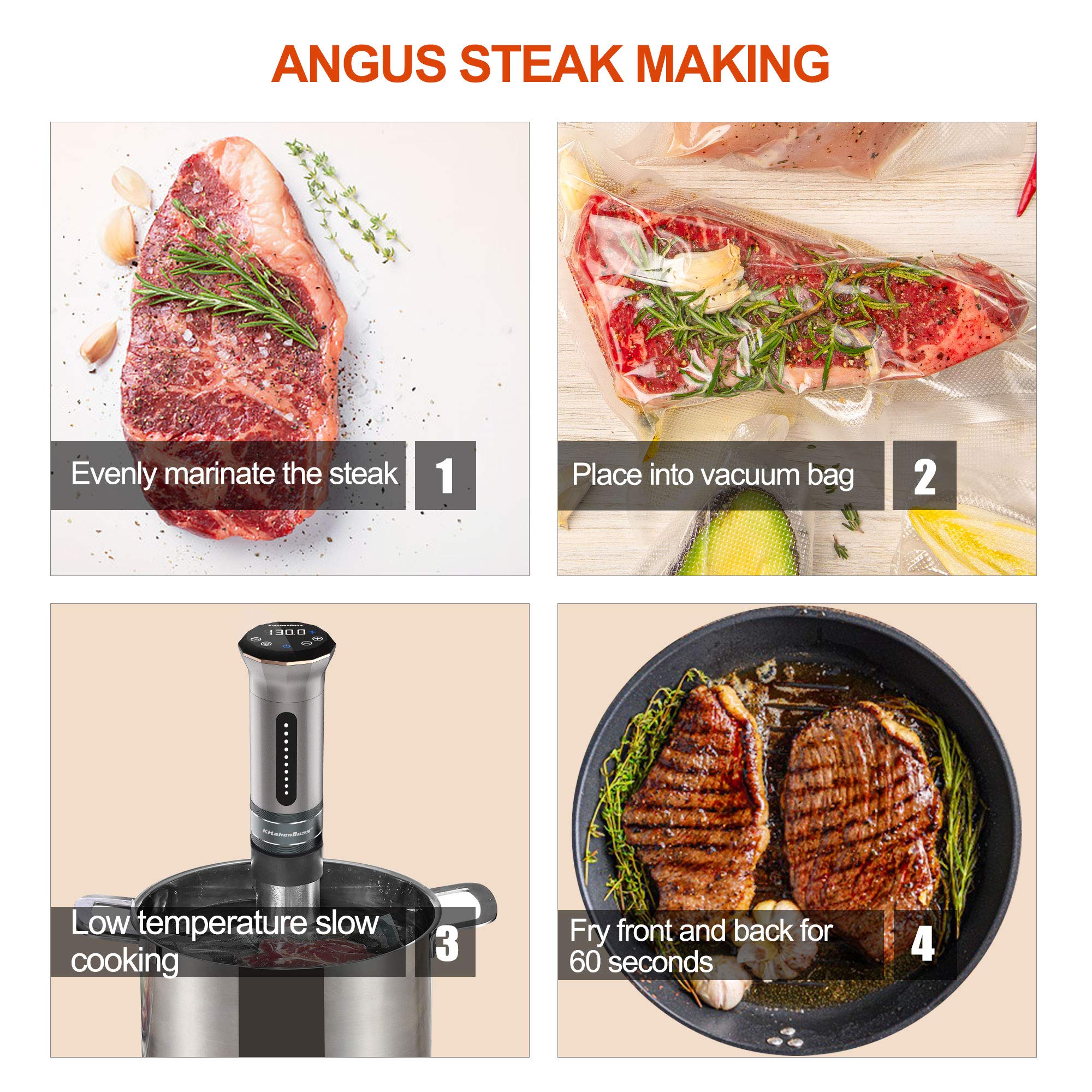 KitchenBoss Sous Vide: flujo de agua de 16 L/min para mayor consistencia.