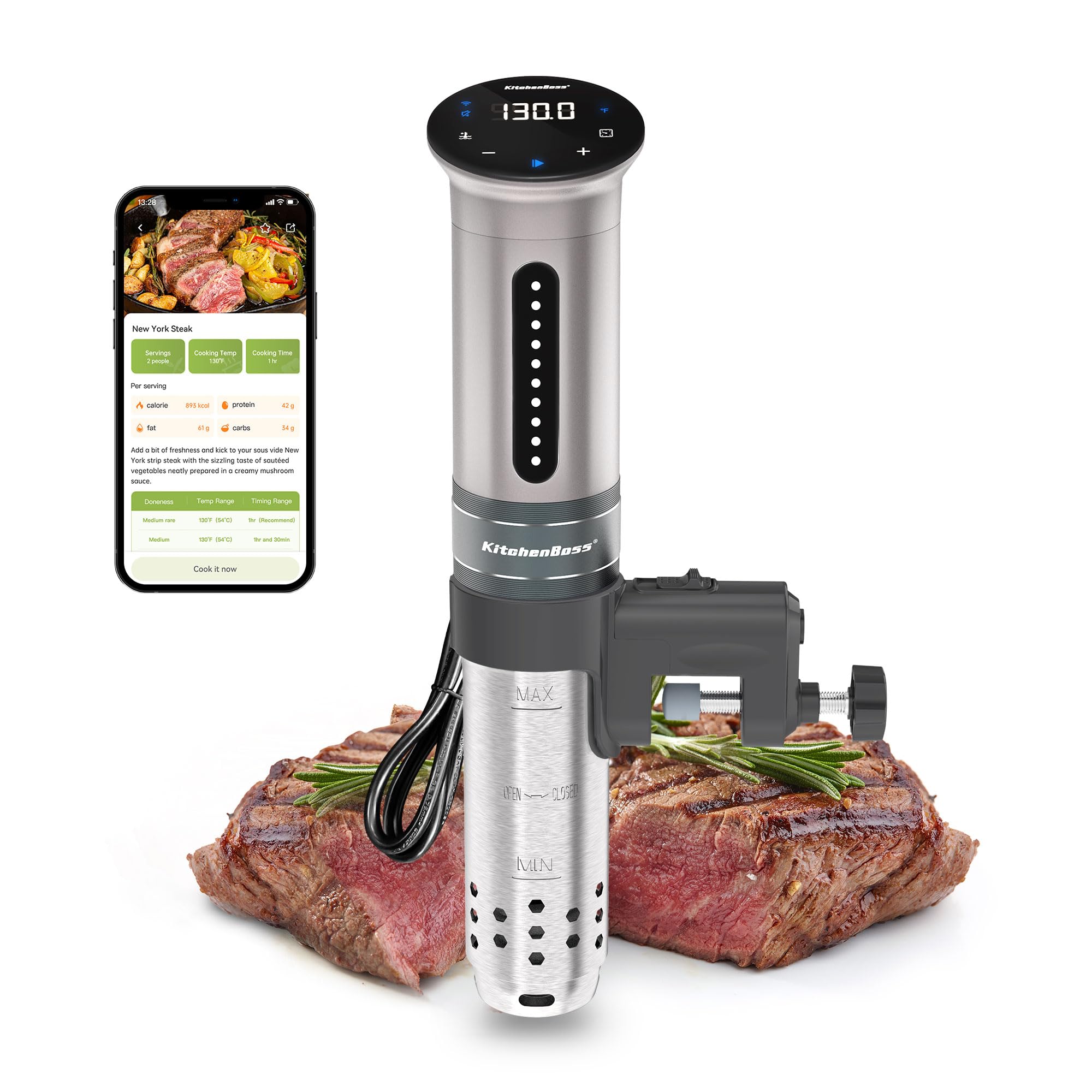 KitchenBoss wifi-sous-vide-cocedor-app-control: control remoto para cocinar a temperatura constante.