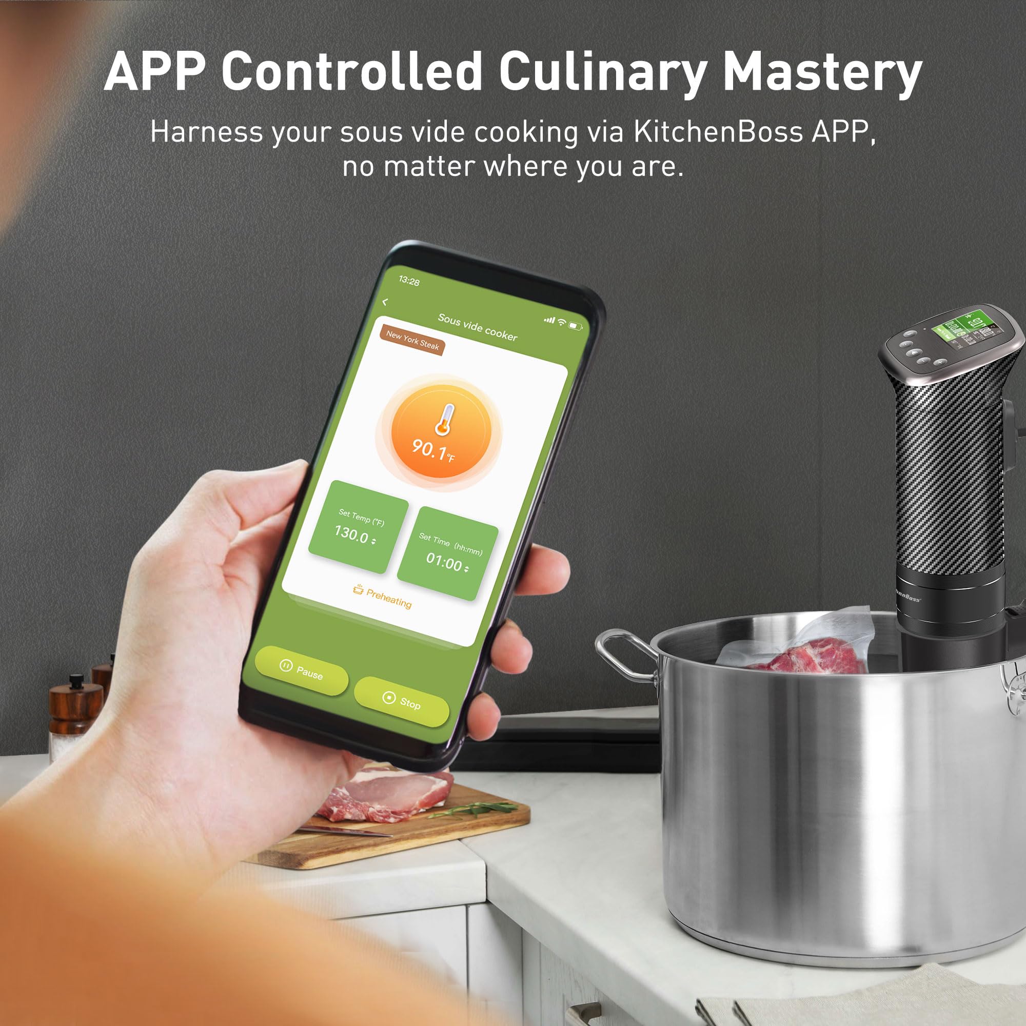 Kitchen Boss Wifi Sous Vide motor-silencioso, cocción suave sin ruidos