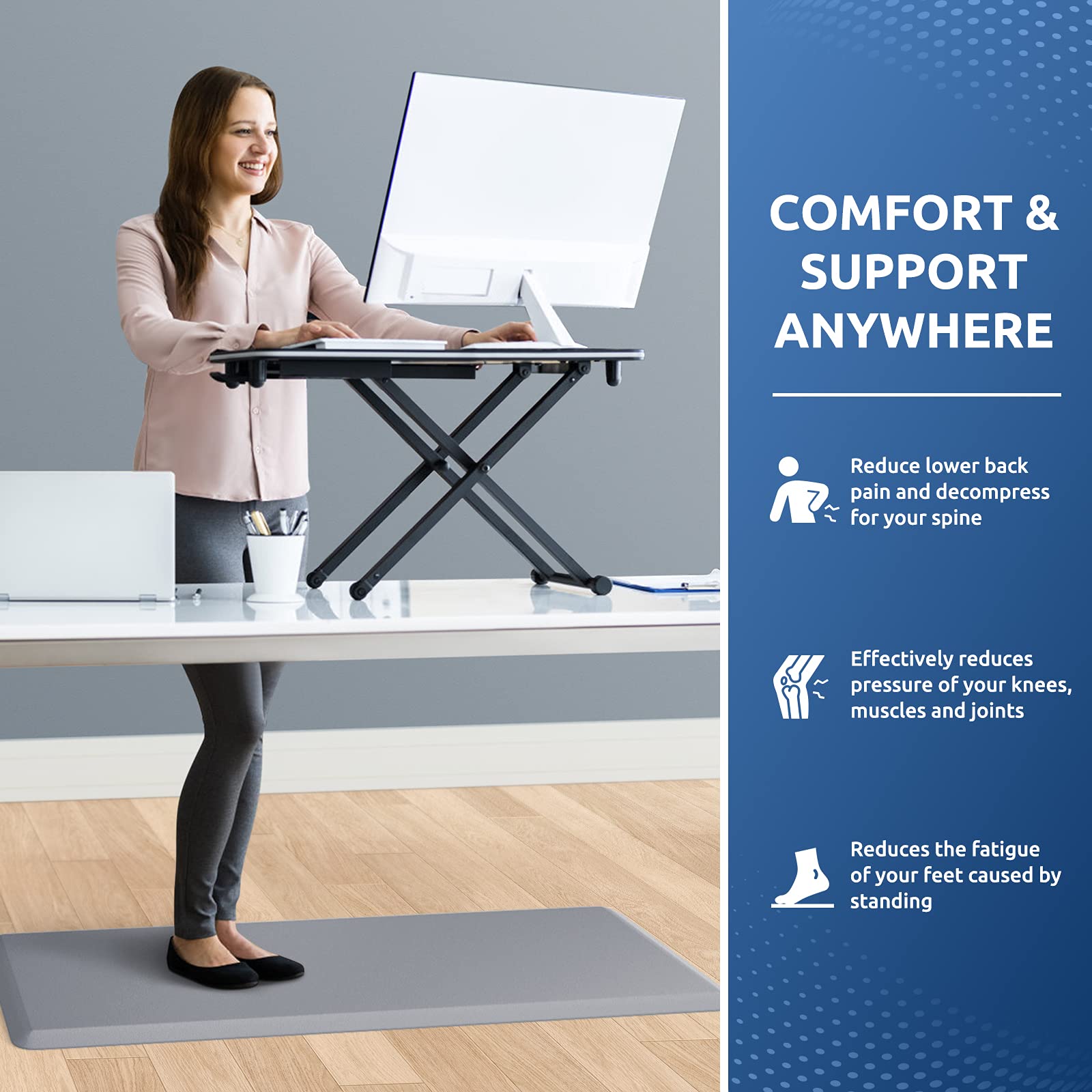 Borde ergonomico de la alfombra KitchenClouds, reduce tropiezos y mejora la seguridad.