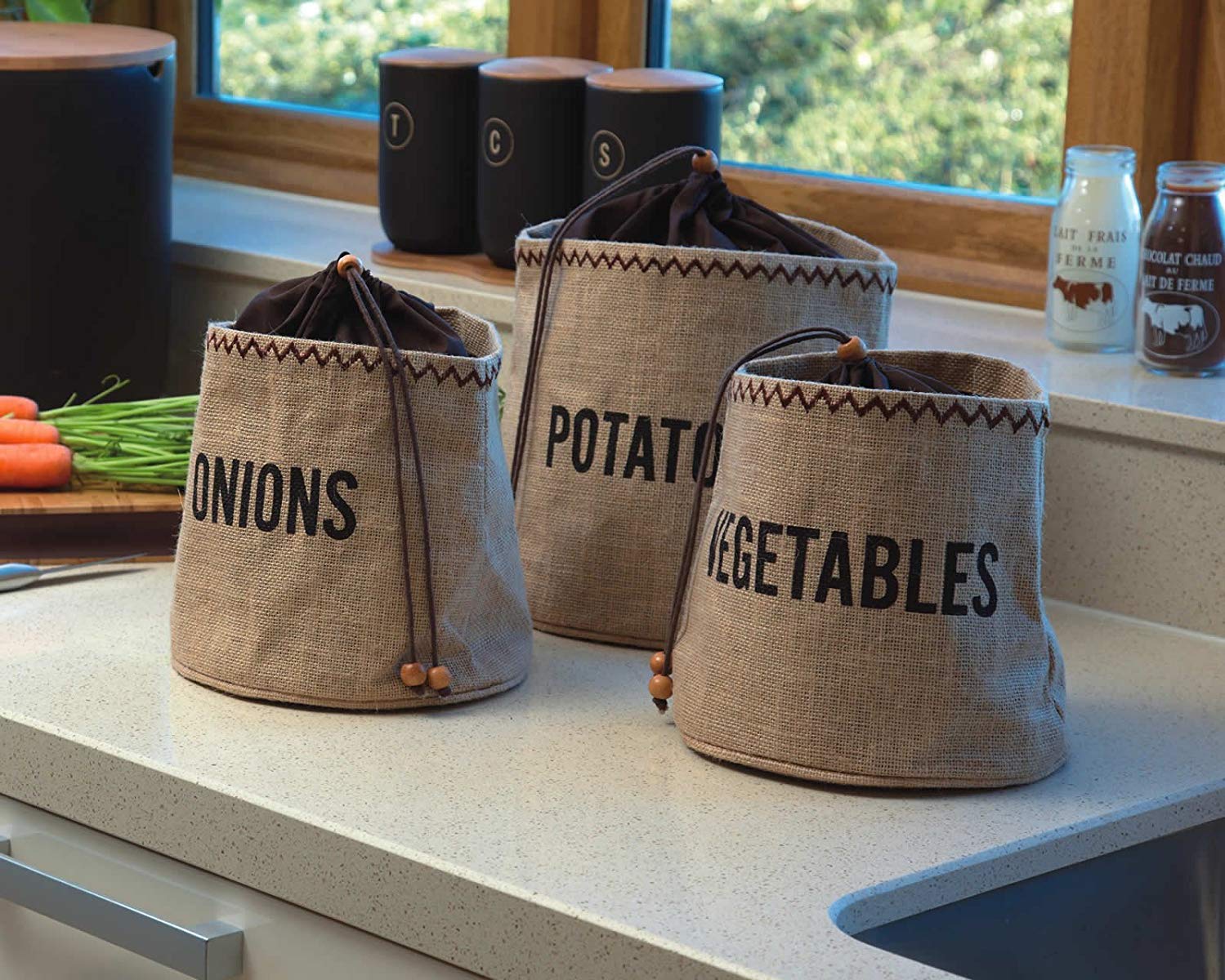 KitchenCraft Natural Elements bolsa patatas con cierre de cordón para acceso rápido
