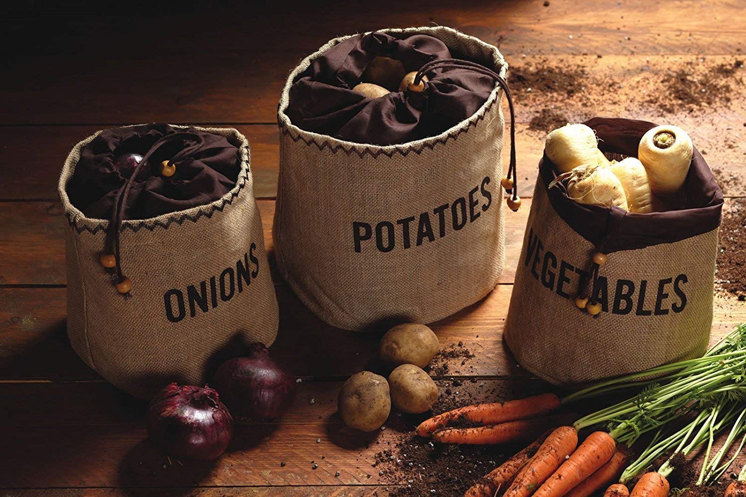 KitchenCraft Natural Elements bolsa patatas 24x24 cm para almacenamiento compacto