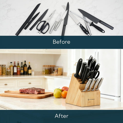 KITCHENDAO bloque de cuchillos, perfecto para mantener la encimera ordenada.