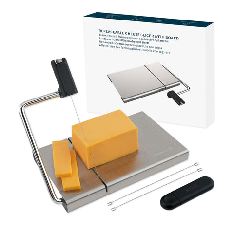 KITCHENDAO cortador de queso con alambre reemplazable para cortes precisos.