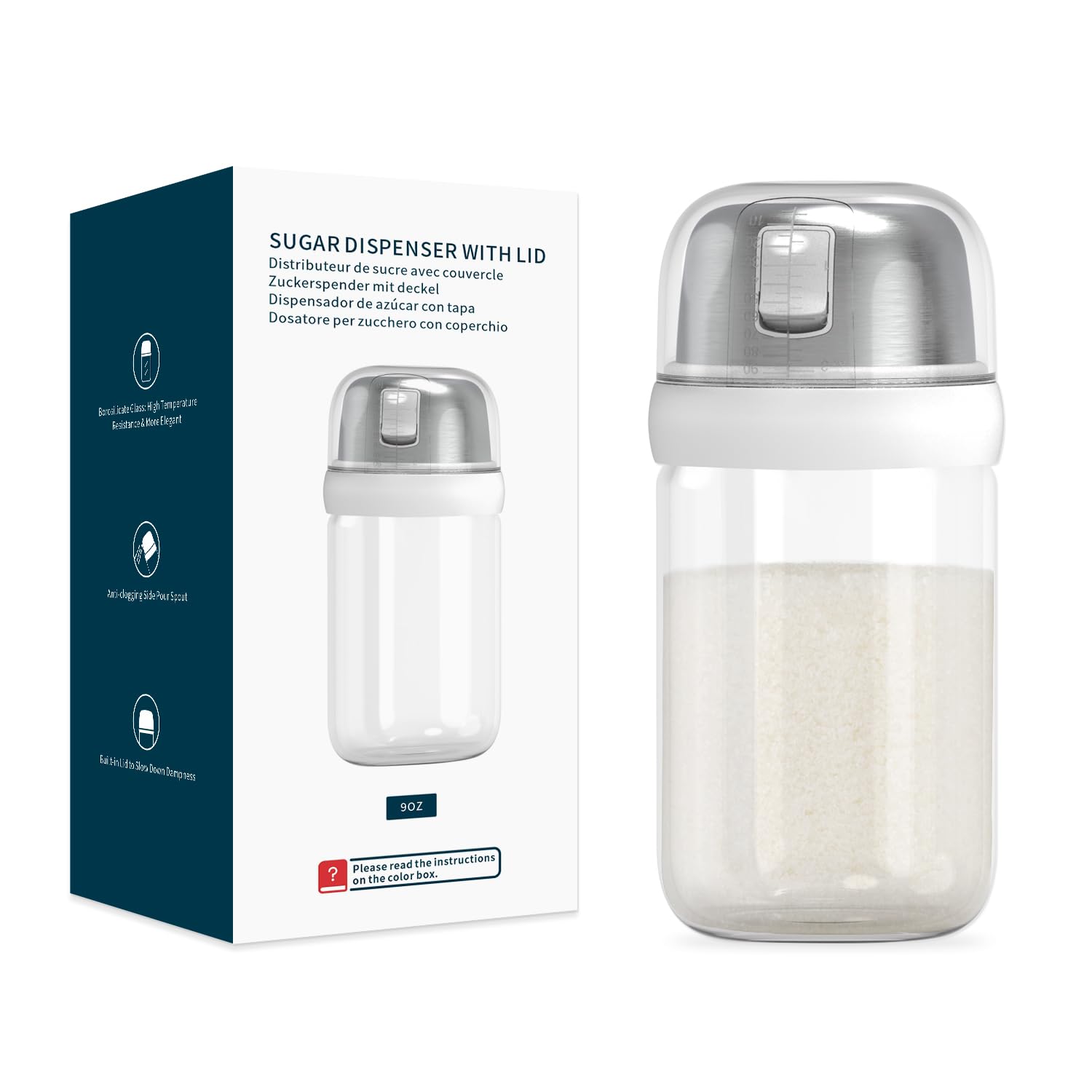 Dispensador de azúcar KITCHENDAO con vertido lateral para dosificación precisa