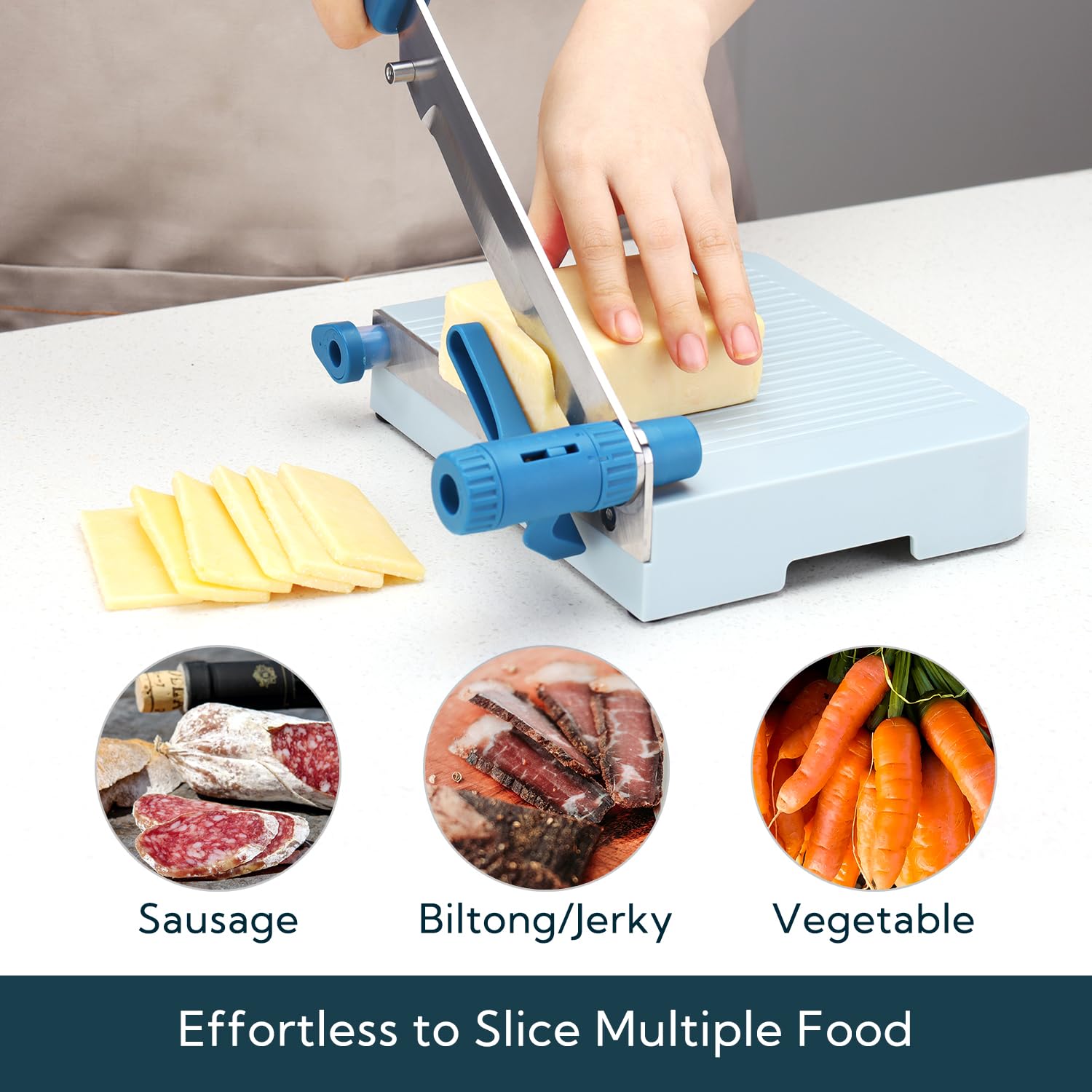 Sistema de doble hoja para cortar quesos, embutidos y más con KITCHENDAO.