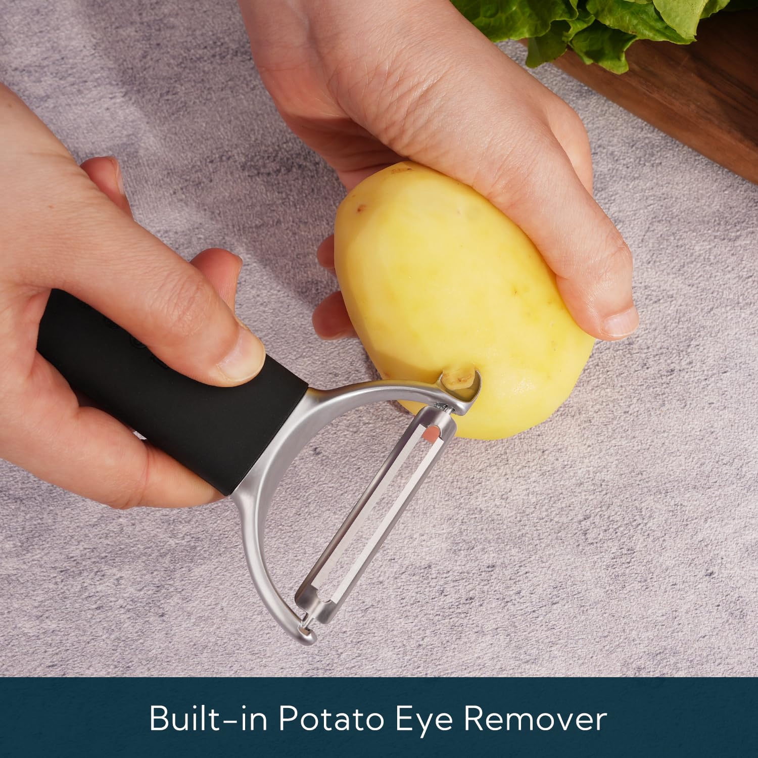 KITCHENDAO pelador de patatas giratorio, quitador de ojos incorporado para eliminar ojos fácilmente