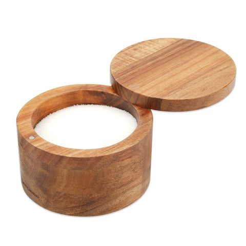 KITCHENDAO salero de acacia con tapa imantada para abrir con una mano