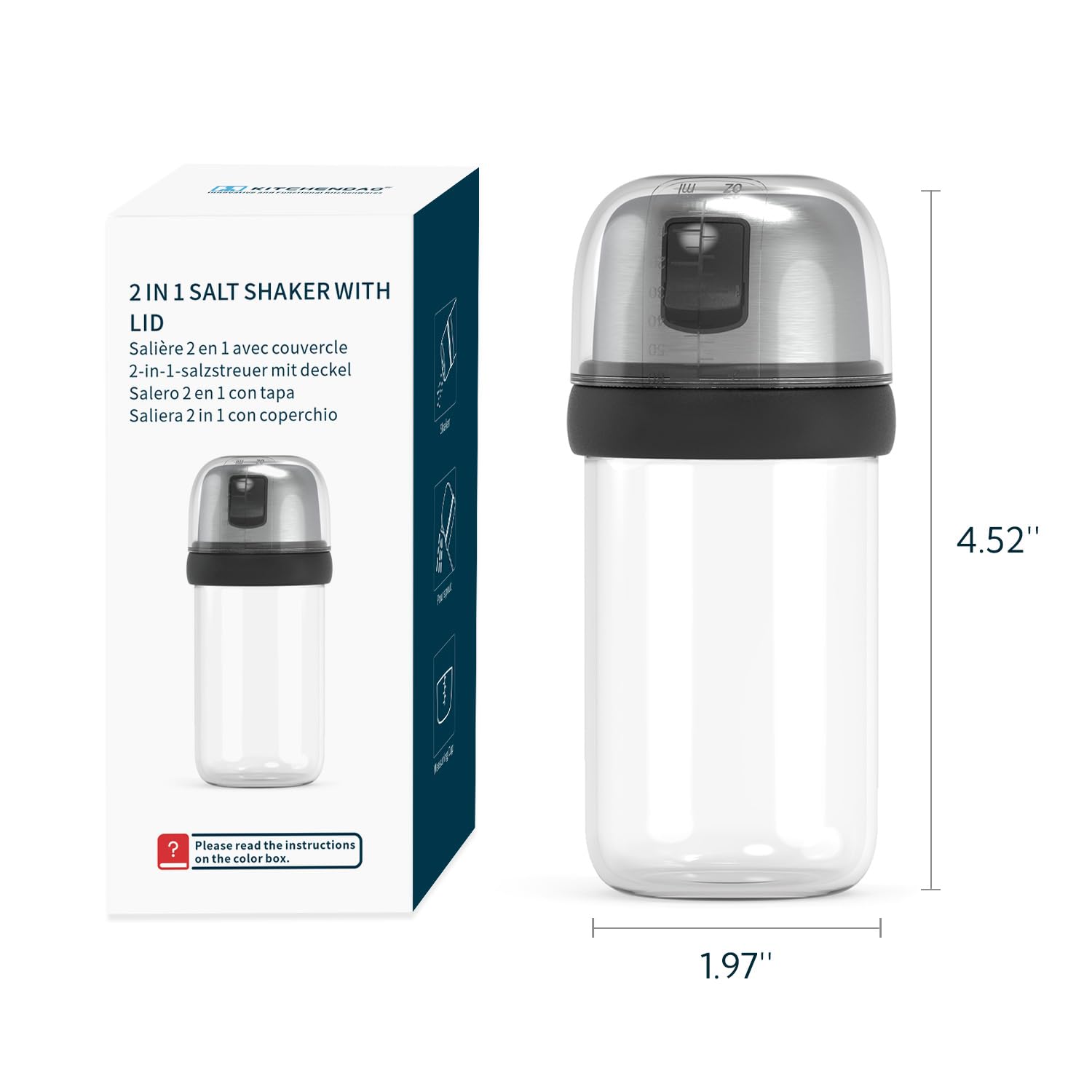 Kitchendao salero borosilicato ofrece visión clara del nivel de sal.