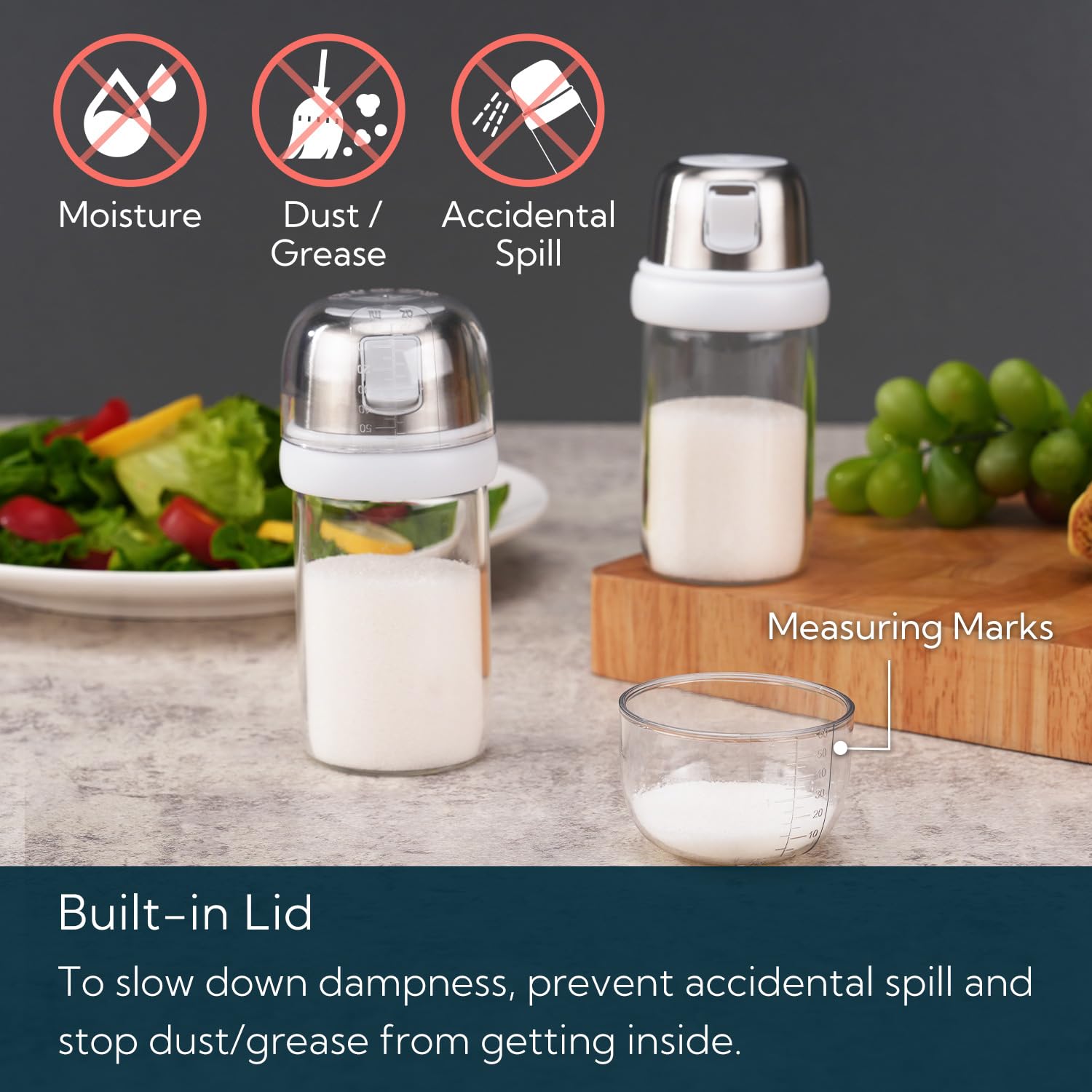 KITCHENDAO Salero de vidrio borosilicato, libre de BPA para la mesa