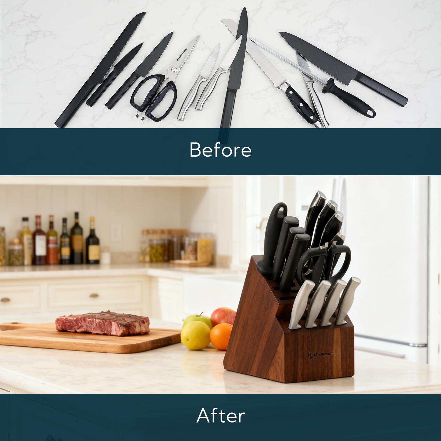 KITCHENDAO uso diario en cocina mantiene accesorios ordenados y accesibles.