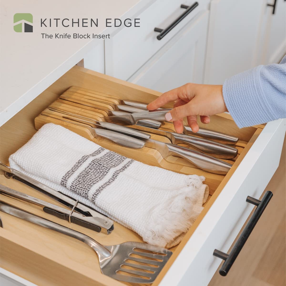 KitchenEdge bloque de cuchillos de bambú, diseño de dos capas para 11 cuchillos