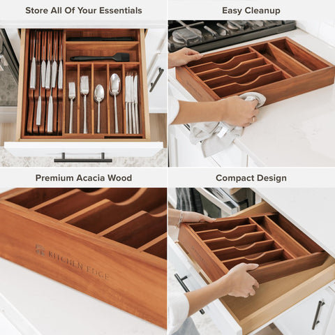 KitchenEdge organizador de cajón en acacia con 8 compartimentos.