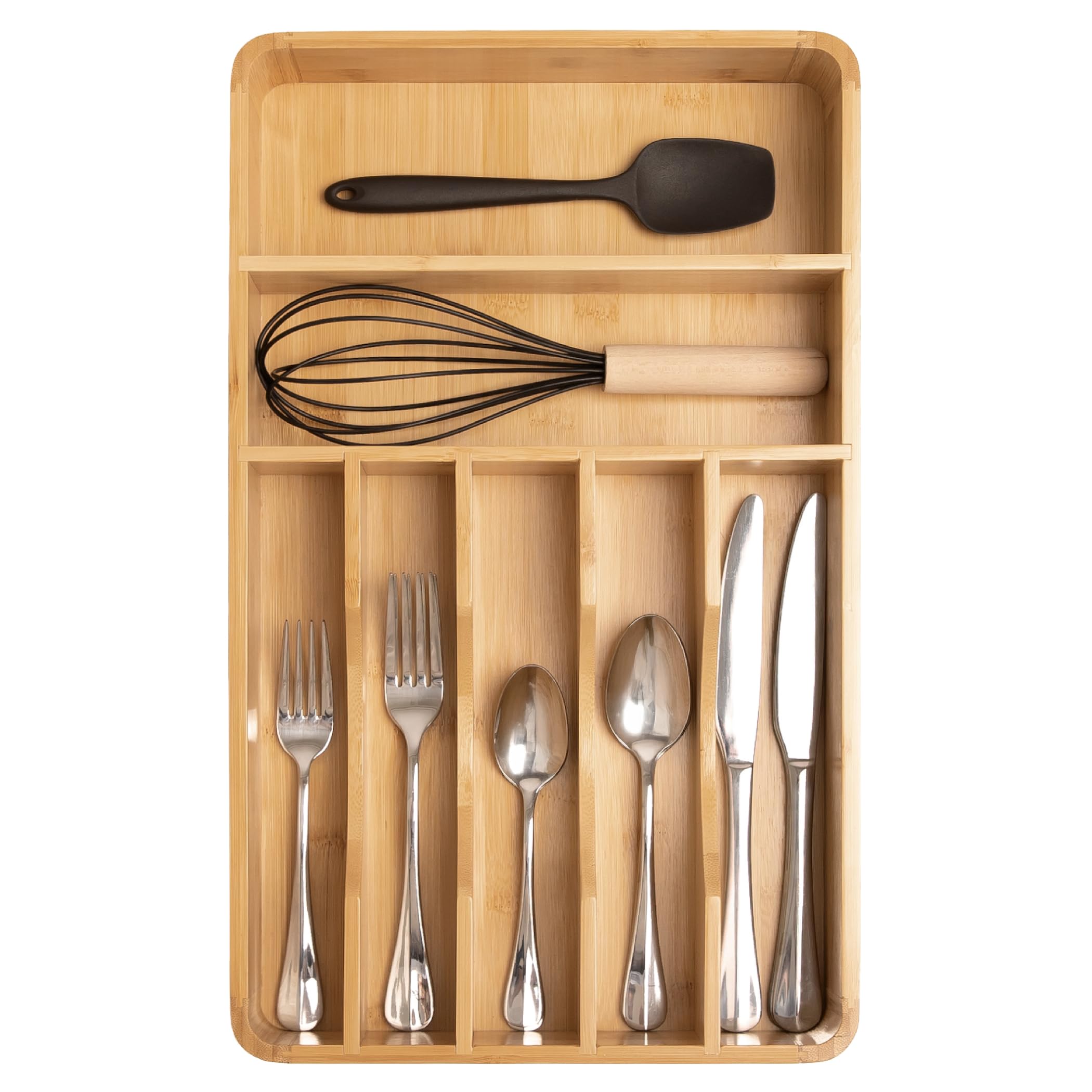 KitchenEdge organizador de cubertería de madera para cajones ordenados y accesibles.
