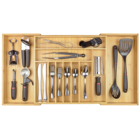 KitchenEdge organizador de cubiertos de bambú extendible para ahorrar espacio en el cajón.
