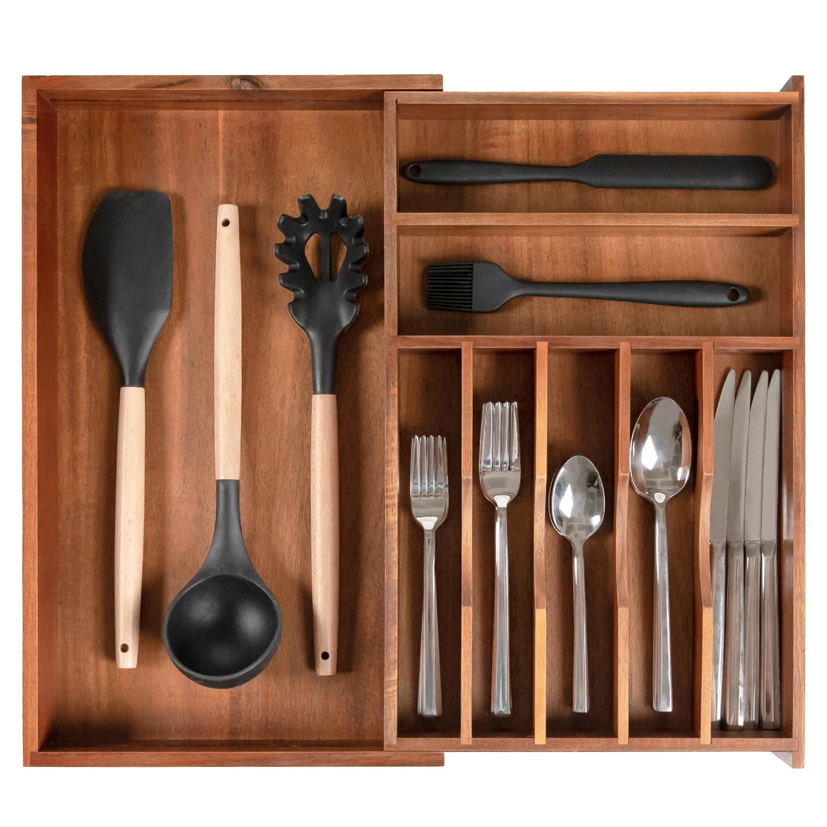 KitchenEdge organiza cubiertos extendible, optimiza el espacio en el cajón.