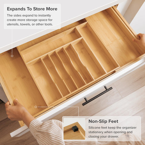 KitchenEdge patas anti deslizantes mantienen el organizador estable en el cajón.