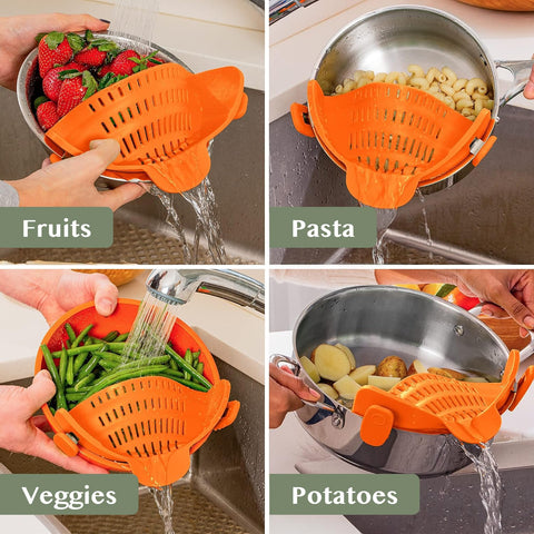 Kitchen Gizmo escurridor naranja añade estilo práctico a la cocina.
