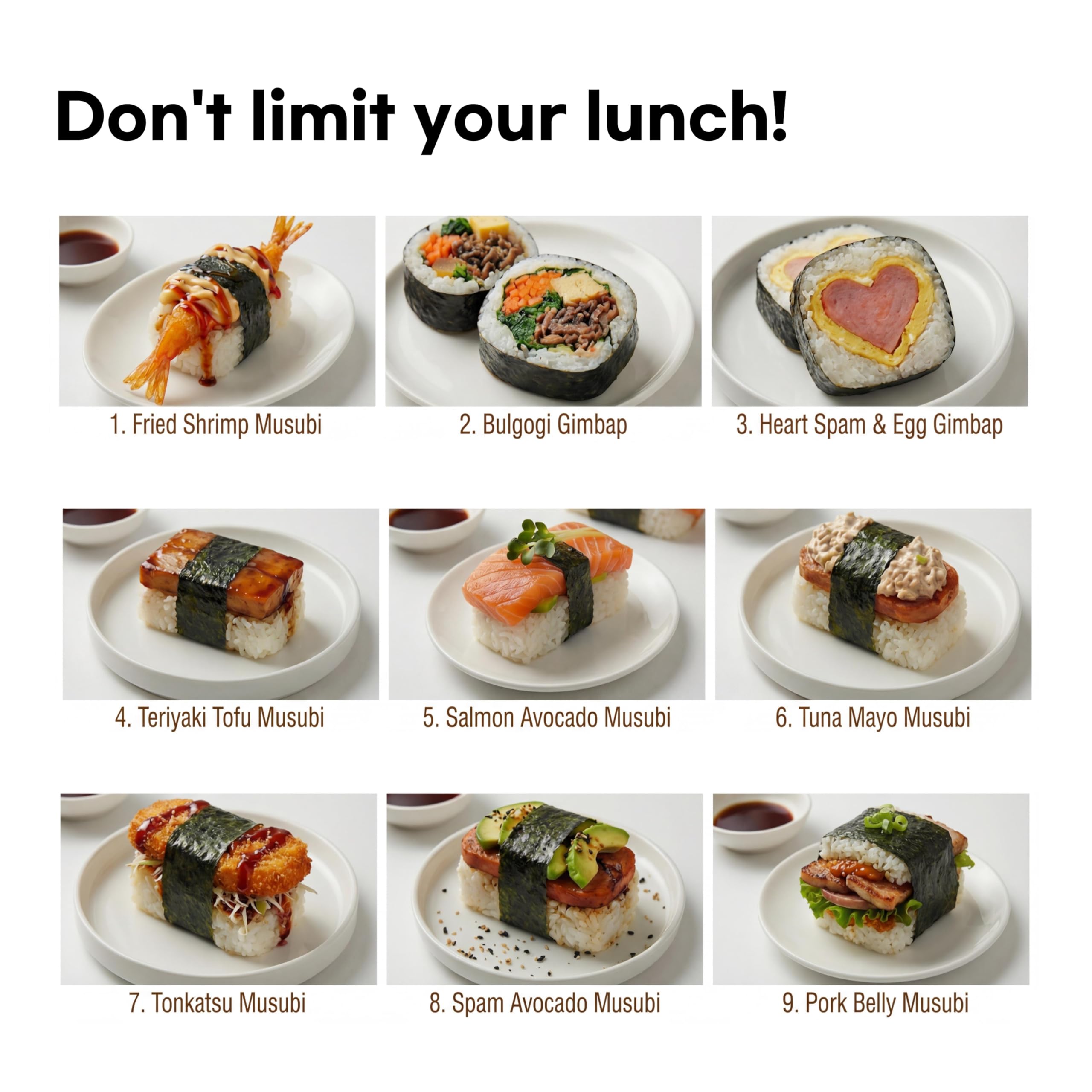 KitchenHacks recetas variadas: sushi, kimbap y onigiri con un solo molde.