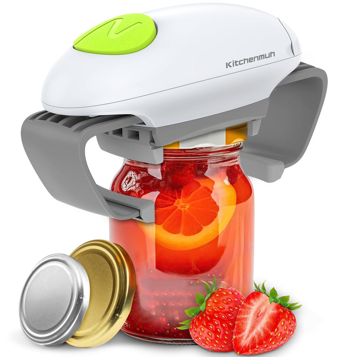 Kitchenmuh abrelatas eléctrico de alto torque, listo para abrir frascos con un toque