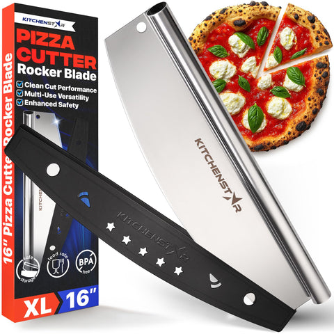 KitchenStar cortador pizza balancín 16 pulgadas para cortes limpios y rápidos.