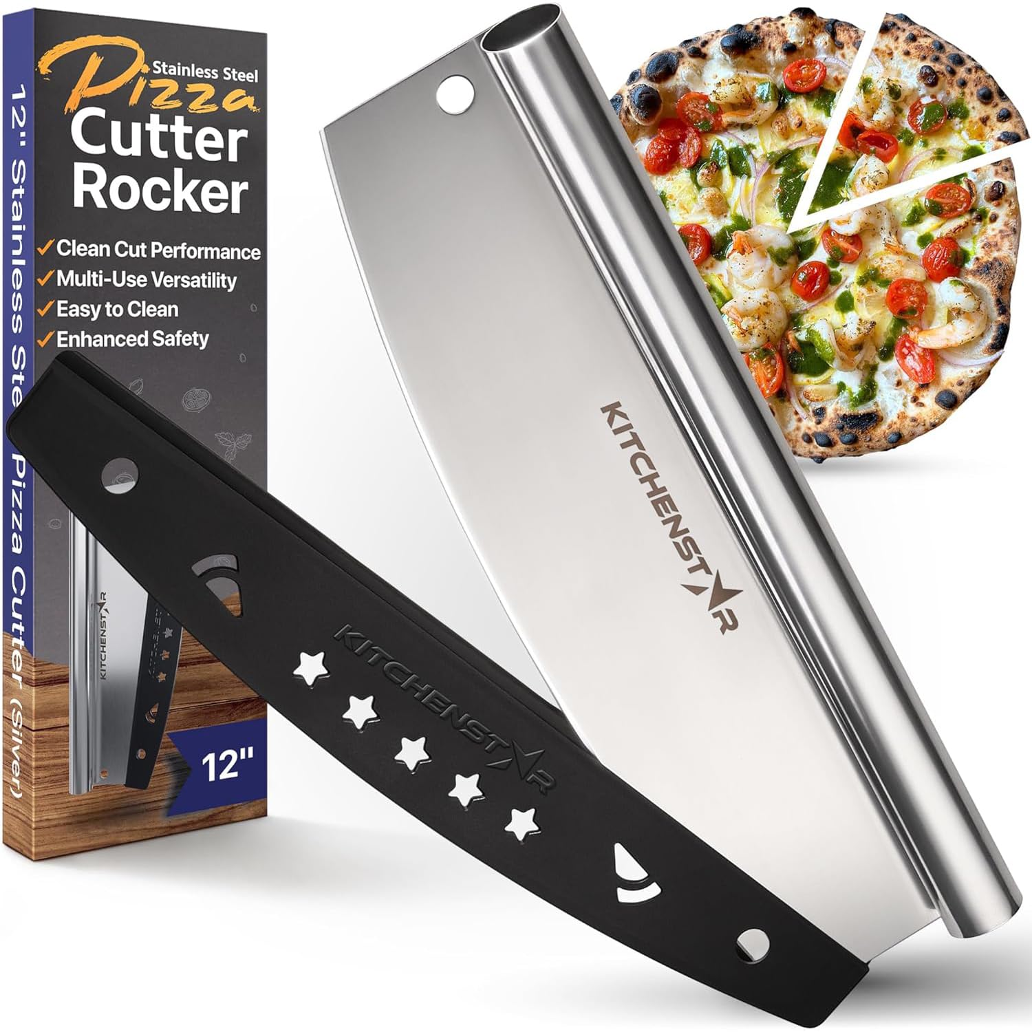 KitchenStar cortador pizza basculante 12 pulgadas facilita cortes limpios y rápidos