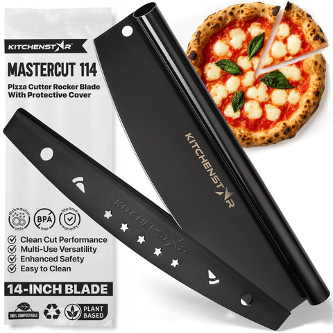 Cortador de pizza basculante KitchenStar de 14 pulgadas para cortes limpios.